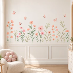 Adesivo de Parede Floral Borboletas Infantil Decorativo Flores Floral