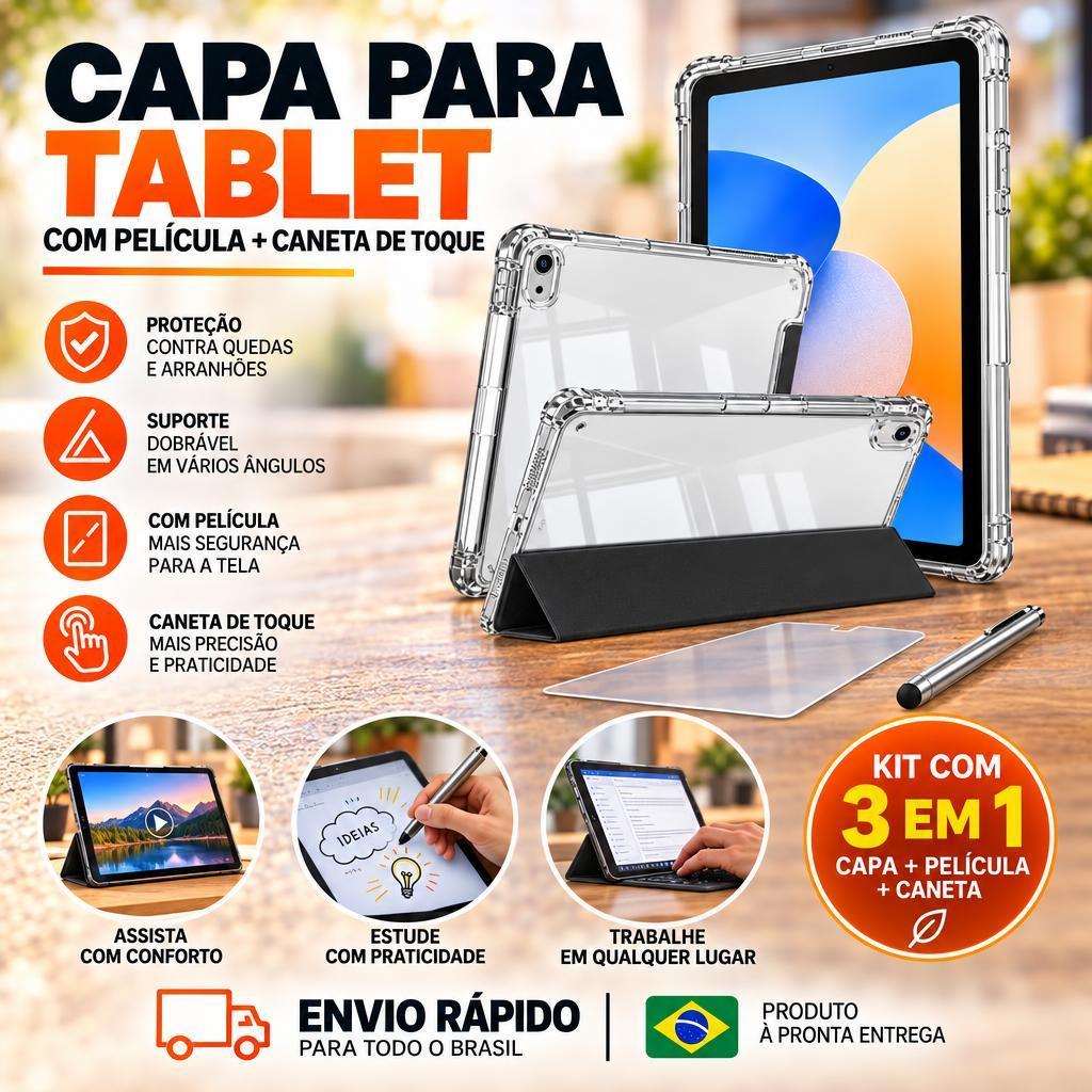 Kit Capa Transparente Para iPad 11（A16） Com Compartimento+Com Película+Caneta De Toque
