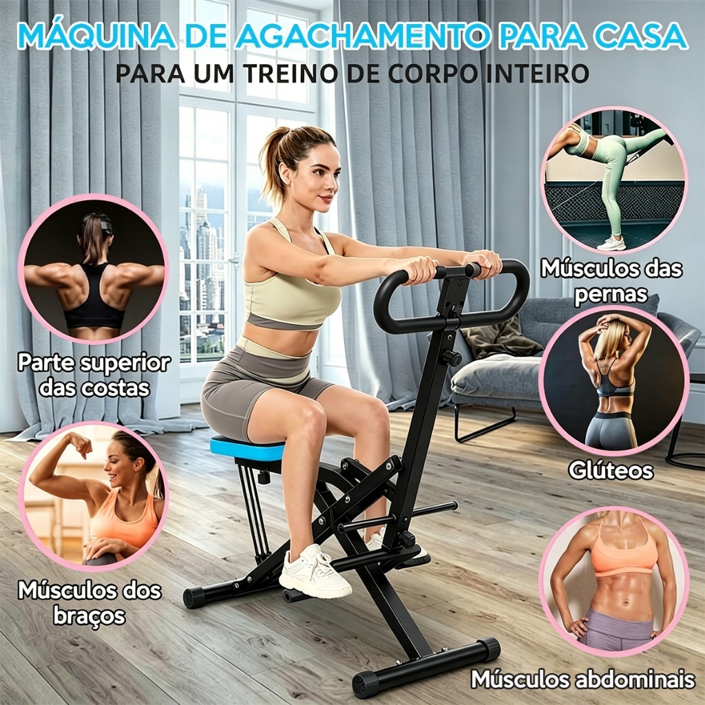Máquina De Agachamento Dobrável Aparelho De Ginástica Para Glúteos E Pernas Com Visor LCD Treino Em Casa 120kg