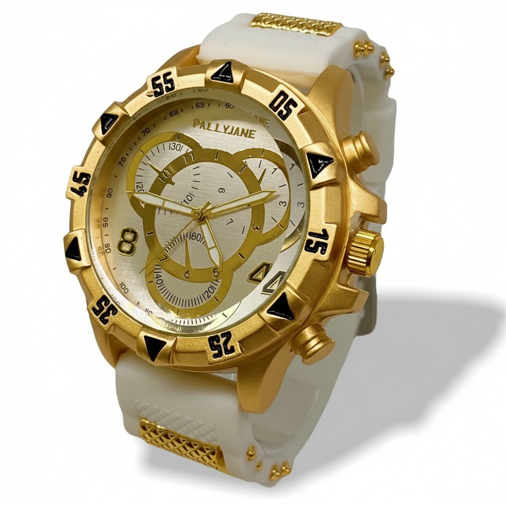 Relógio Masculino Luxo Banhado a Ouro 18K – Quartzo, Pulseira de Silicone e Design Premium