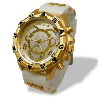 Relógio Masculino Luxo Banhado a Ouro 18K – Quartzo, Pulseira de Silicone e Design Premium