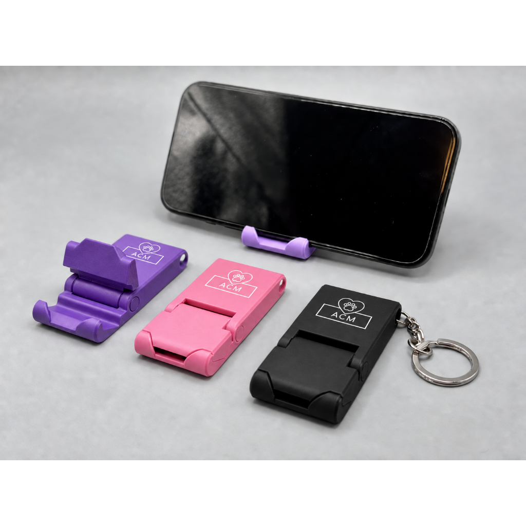 Chaveiro Suporte para Celular Dobrável Portátil | Suporte Smartphone de Mesa Compacto 3D até 2 cores - 10,20,30 unidades