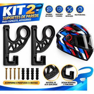 Kit 2 Suportes Gancho Parede Capacete Moto Bike Organizador Boné Mochila Jaqueta Chaves Acessórios Garagem Oficina Casa