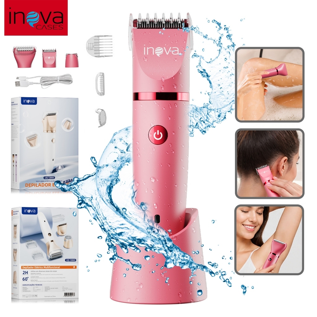 Depilador Elétrico Feminino Inova 4 em 1 - Multifuncional para Mulheres - À Prova de Água IPX7 Depilador Aparador Corpo