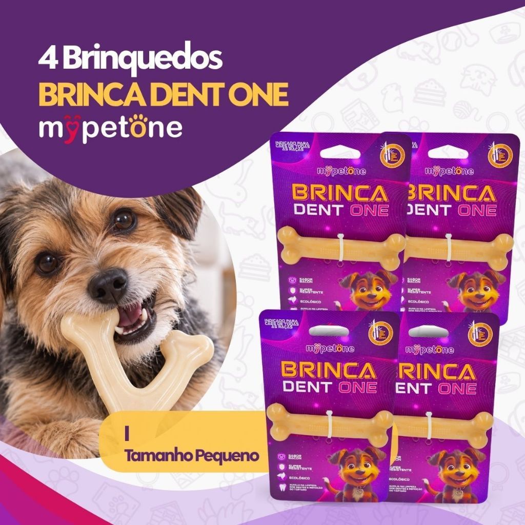 Kit 4 Brinquedo Osso Bamboo Brinca Dent One Sabor Bacon - I - Pequeno