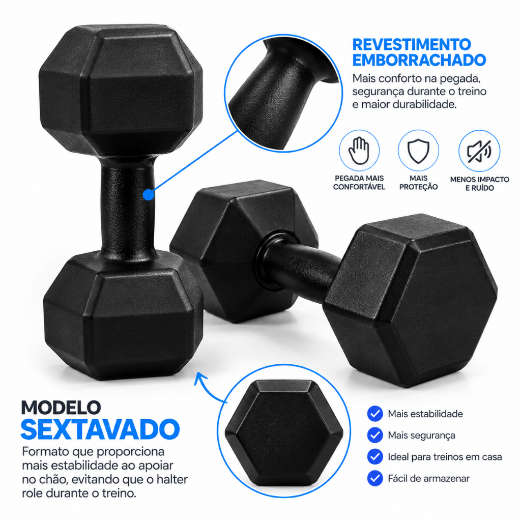 Halter Peso De Academia Fitness 1kg 2kg 3kg 4kg 5kg 6kg 7kg 8kg 9kg 10kg Emborrachados Ferro Fundido Treino Fisioterapia · foto 2