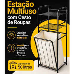 Estação Multiuso Prateleira Com Cesto De Roupas 50 Litros - Mor Sapateira Aramado
