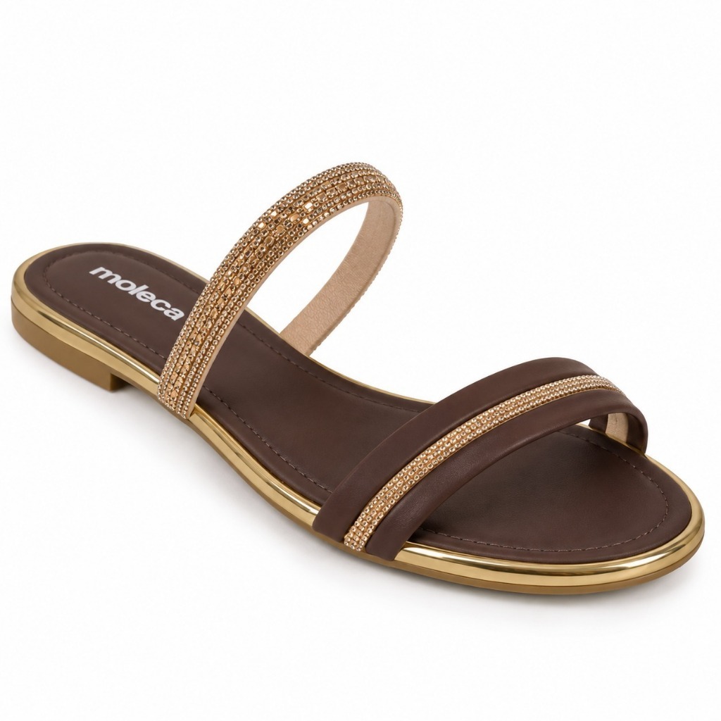 Sandália Moleca Feminina Rasteira Strass Brilho Confortável Original Tiras Strass