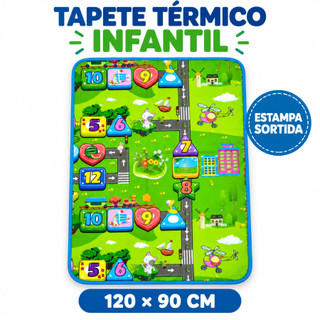 Tapete Térmico Infantil para Bebê 120x90cm Antiderrapante Lavável Estampa Sortida