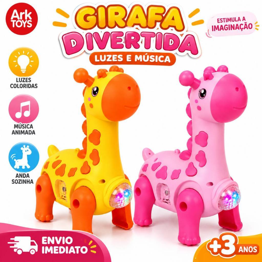 Girafa Divertida Infantil com Luzes e Música Caminha Brinquedo