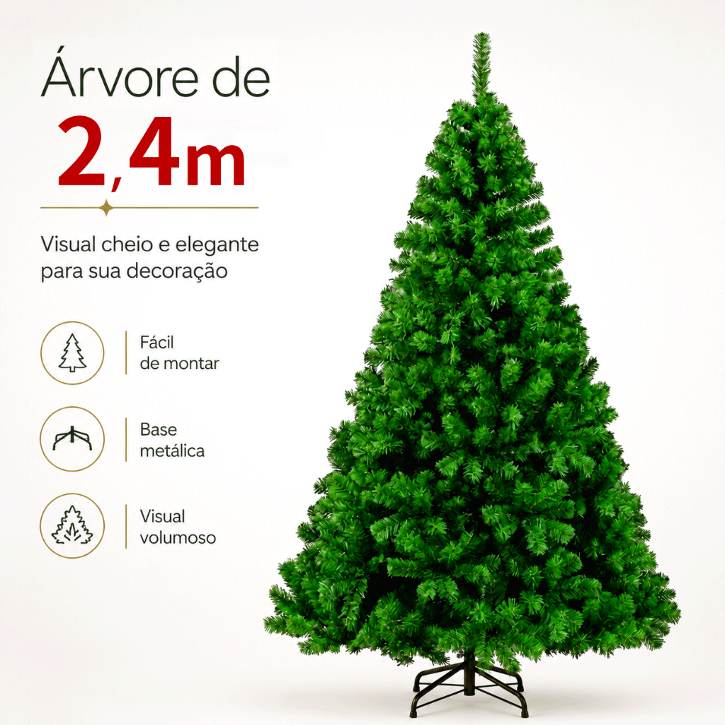 Árvore de Natal pinheiro 2,4m/2,1m/1,8m/1,5m/ altura máxima de ramos estilo tradicional decoração