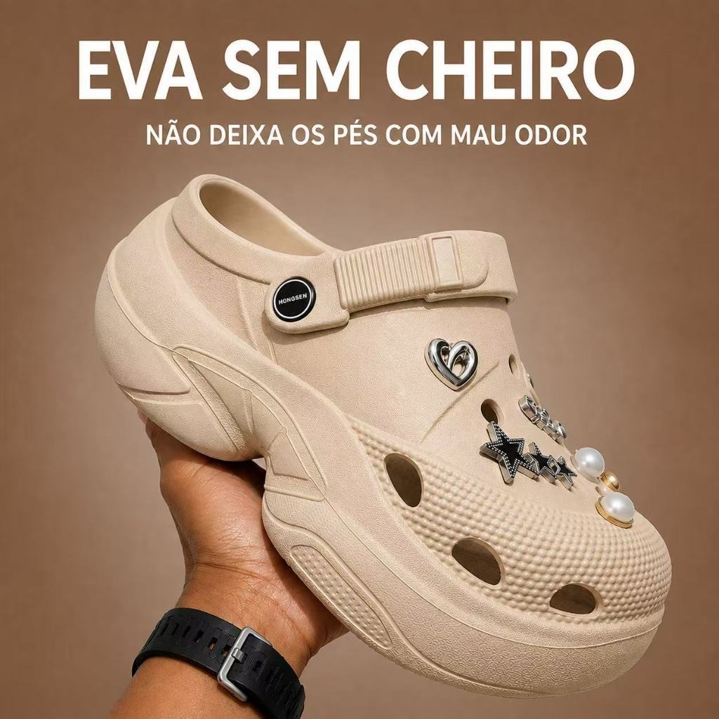 Babuche EVA Casual Leve Confortável Antiderrapante com Acessórios Elegantes Textura 25510