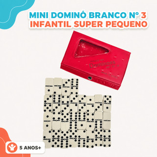 Jogo de Dominó Mini Branco Nº 3 Infantil Super Pequeno 28 Peças Estojo Portátil com Visor e Fechamento por Botão