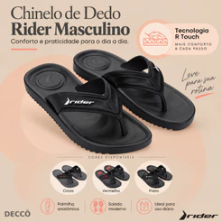Chinelo Rider Trace Dedo Masculino R Touch Palmilha Anatômica Solado Macio Confortável Original