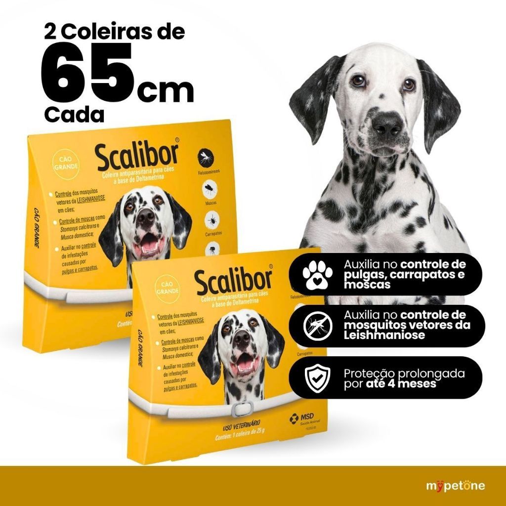 Kit 2 Coleira MSD Antiparasitas Scalibor - 65 cm