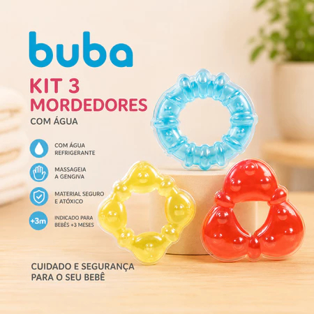 Kit 3 Mordedores com Água Geométricos Buba