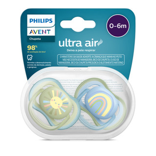 Chupeta Ultra Air Dupla - 2 unidades - 0 a 6 Meses - Decorada Azul e Verde - Philips Avent (SCF085/58)
