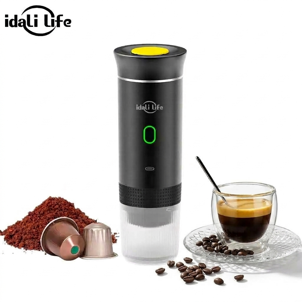 Máquina de Café Expresso Portátil Recarregável 3 em 1 Elétrica para Cápsulas e Café Moído IDALI LIFE