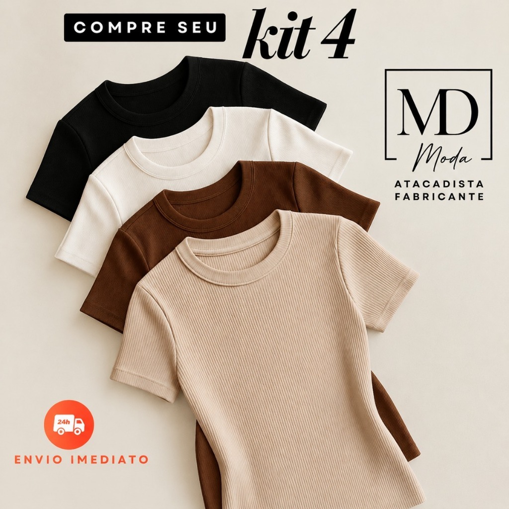 Kit 4 Blusas Feminina Ribana Canelado Básica Casual Estilosa Tendência Verão