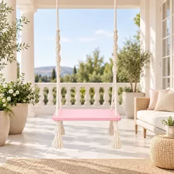 Balanço de Madeira Cor Premium Adulto e Infantil Decoração Rosa