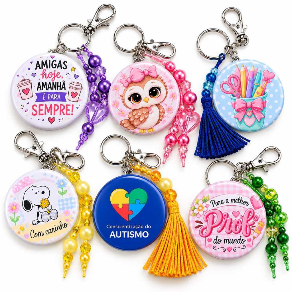Chaveiro Personalizado 58mm Dupla Face Varios Temas Presente