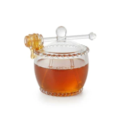 Meleira Para Mel de Cristal Incolor Pearl Wolff para Cozinha Mesa Posta Decoração Sala Café Presente Elegante Requintada