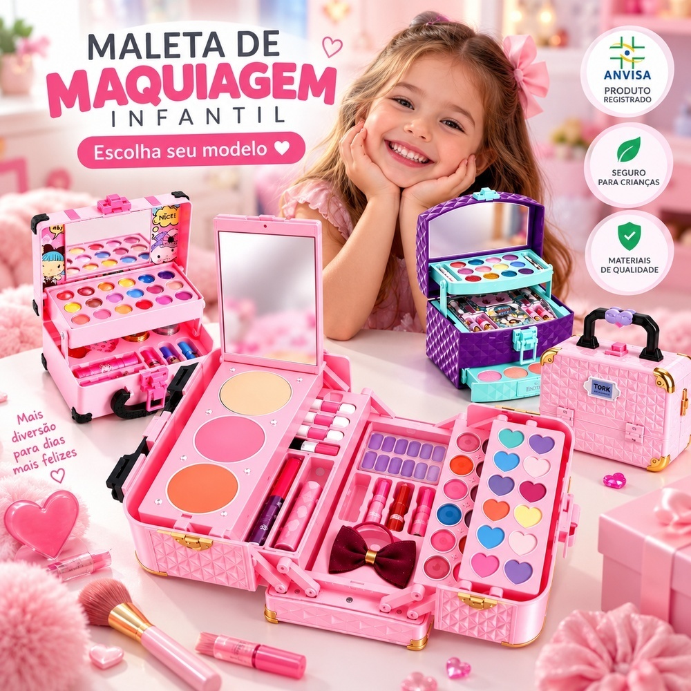 Maleta Maquiagem Infantil 32 41 46 Itens Kit Maquiagem Menina Completo Presente