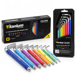Jogo Kit Chaves Allen Extra Longa Abaulada 9 Peças CRV Colorida Com Estojo Titanium Platina