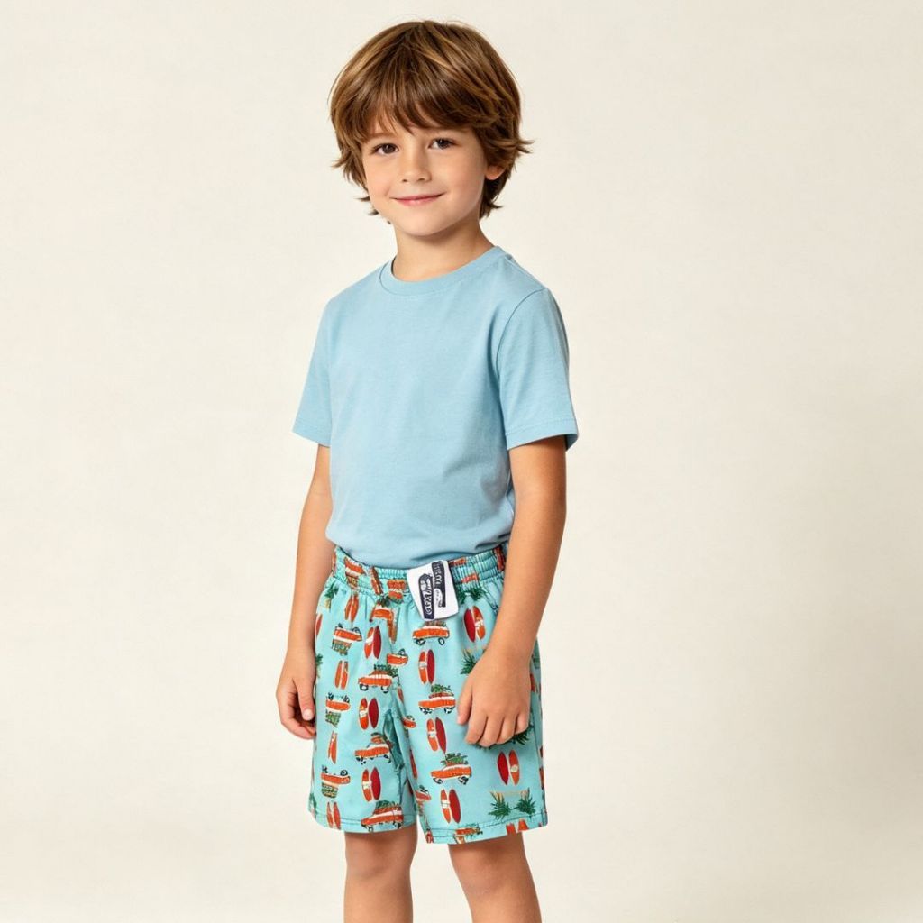 Kit 04 Bermuda Masculina de Elástico Estampado Menino Infantil e Juvenil Praia