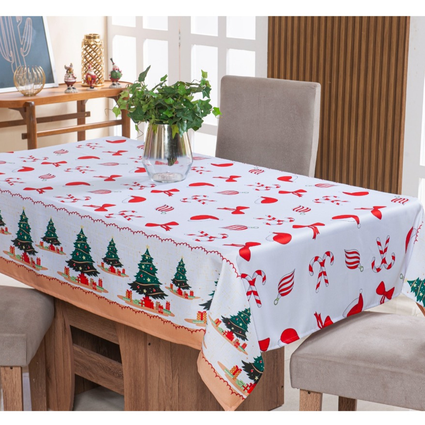 Toalha de Mesa Natalina 6 Lugares 2,00m x 1,40m Oxford Estampado - NATAL 2025