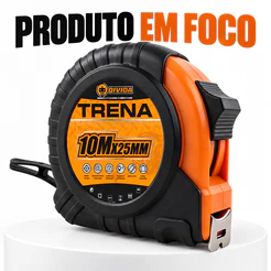 Trena 10m x 25mm Preto e Laranja com Trava e Clipe de Cinto, para Medições Precisas em Casa, Obras e Projetos Diversos
