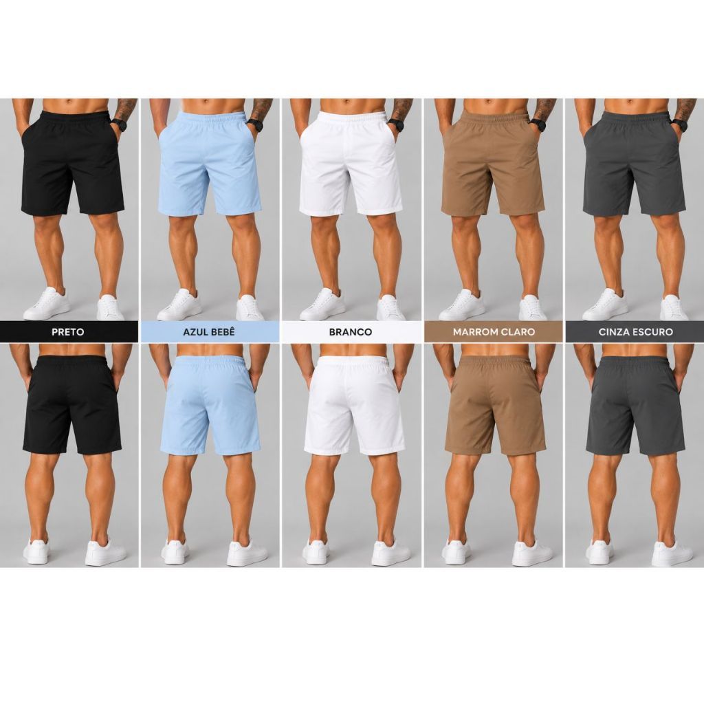 Shorts Tactel com Elastano Mauricinho Praia Masculina com Lycra Academia Corrida Cross Lisa Básica