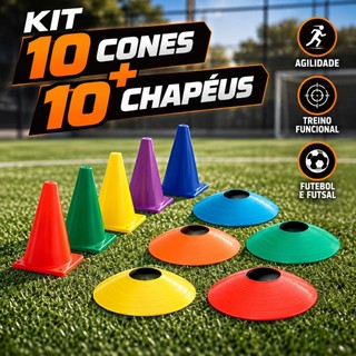 Kit 10 Cones + 10 Chapéus Treino Funcional Agilidade Futebol