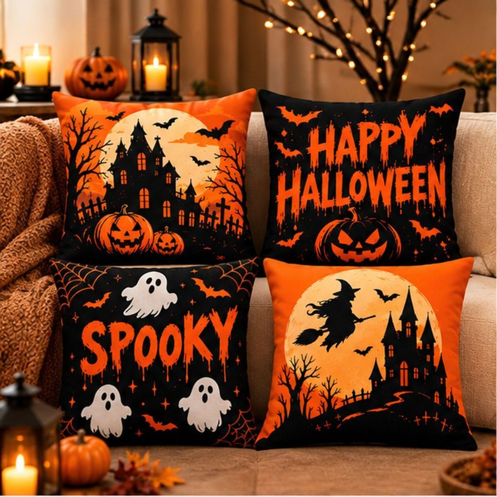 Capa de Almofada Halloween Dia das Bruxas Decorativa Temática Assustadora Magia