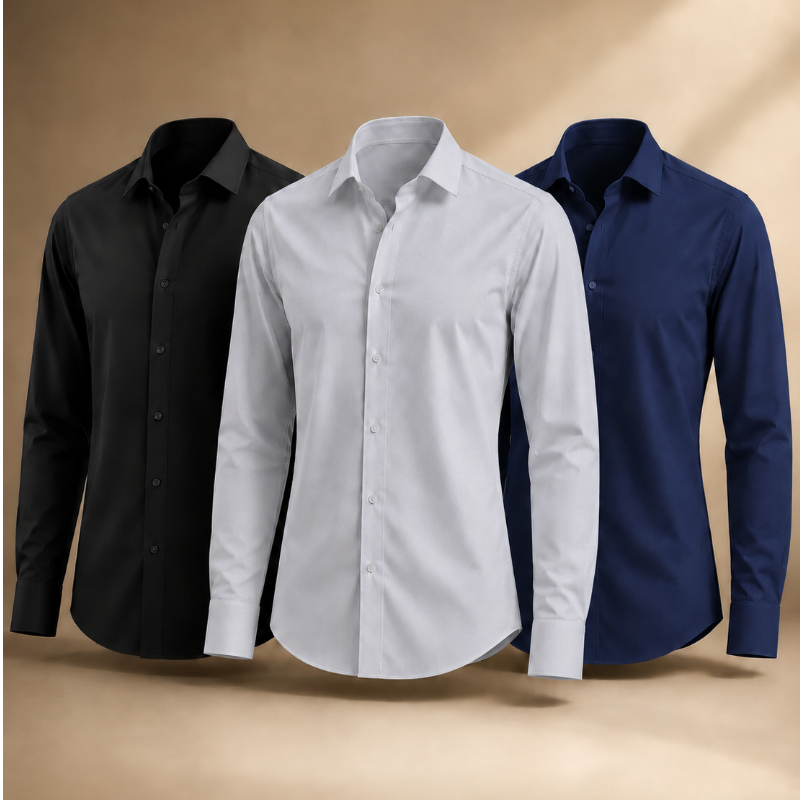 Kit 3 Camisas Sociais Masculinas Manga Longa Microfibra Slim Fit Gola Italiana Não Amassa Elegante Trabalho P ao G1