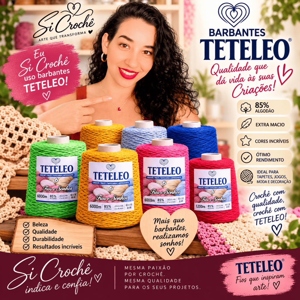 Barbante TeTeLeo e Si Do Croche Sem Poeira Não Desbota Fio Nº6 – Ideal para Crochê, Tricô e Artesanato Fios e Sonhos