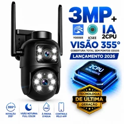 Câmera de Vigilância A31 3MP Externa PTZ WiFi 355° Auto Tracking iCSee ou YOOSEE
