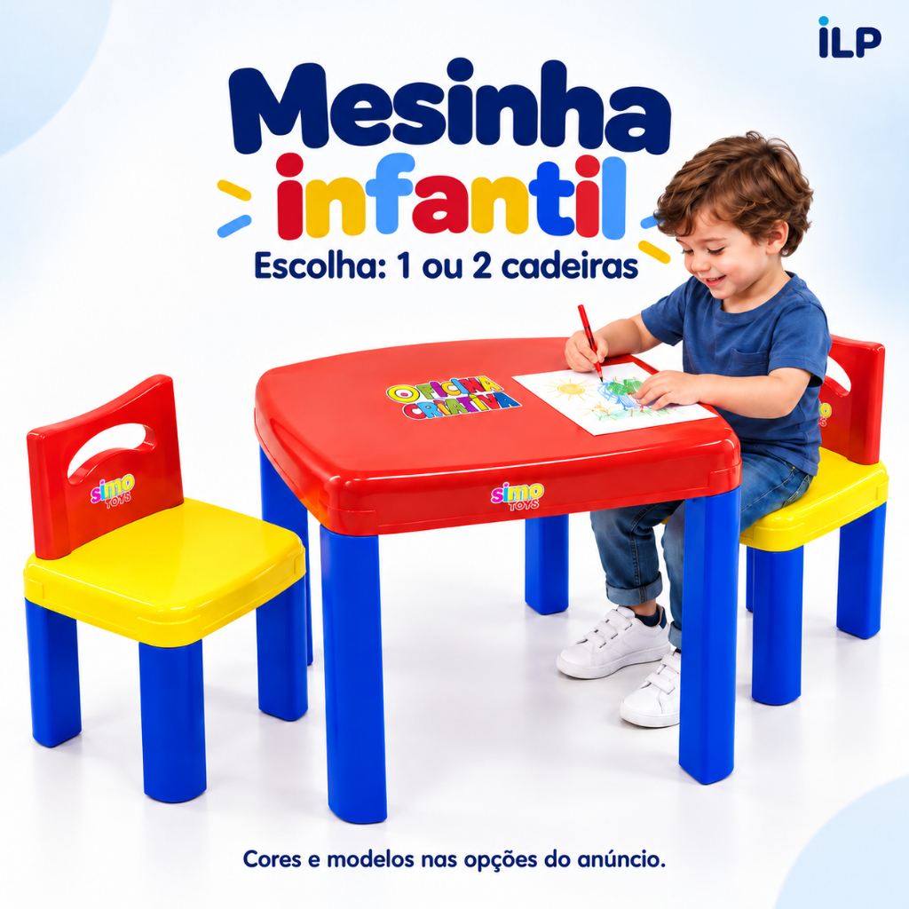 Mesa Infantil Plástica com 1 ou 2 Cadeiras Desmontável para Atividades 1 a 4 Anos