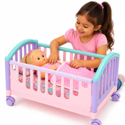 Berço de Boneca Grande Bercinho Bebê Reborn até 50 cm Brinquedo Menina Rosa