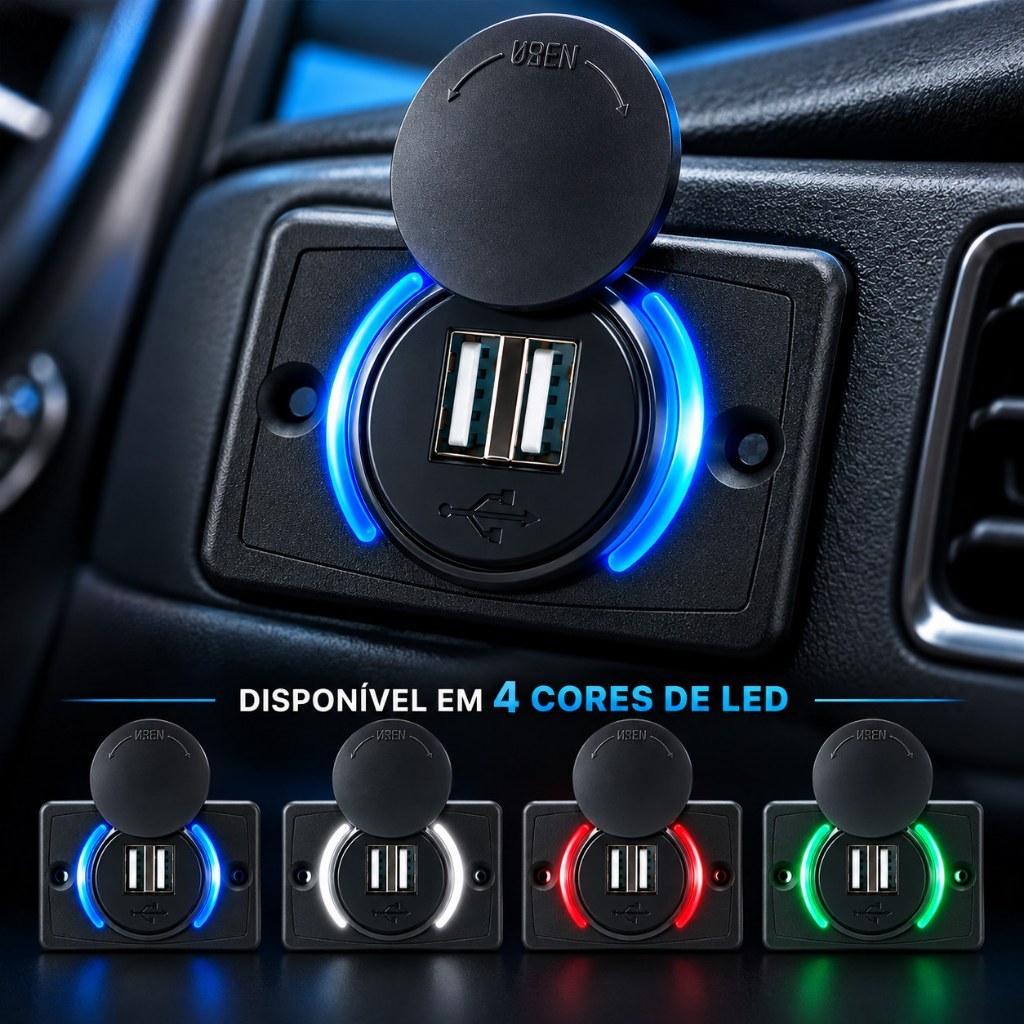 Porta USB Dupla 3.1A Carregador De Carro Com Abertura LED Motorhome/yacht 12-24V universal