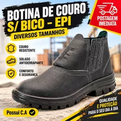 Bota Botina Segurança EPI Trabalho Elástico Preta Sem Bico Mono Manutenção CA