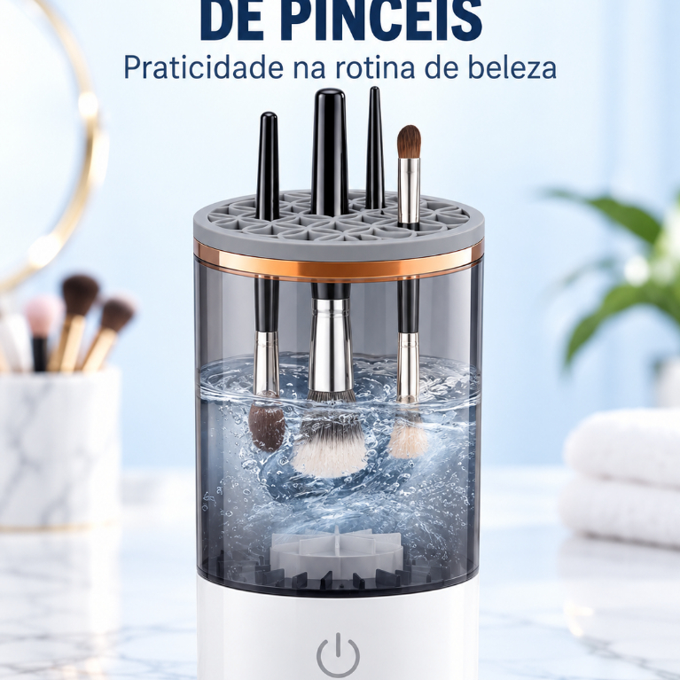 Limpador Automático De Pincéis De Maquiagem 3 em 1 – Lava, Seca e Armazena USB Recarregável