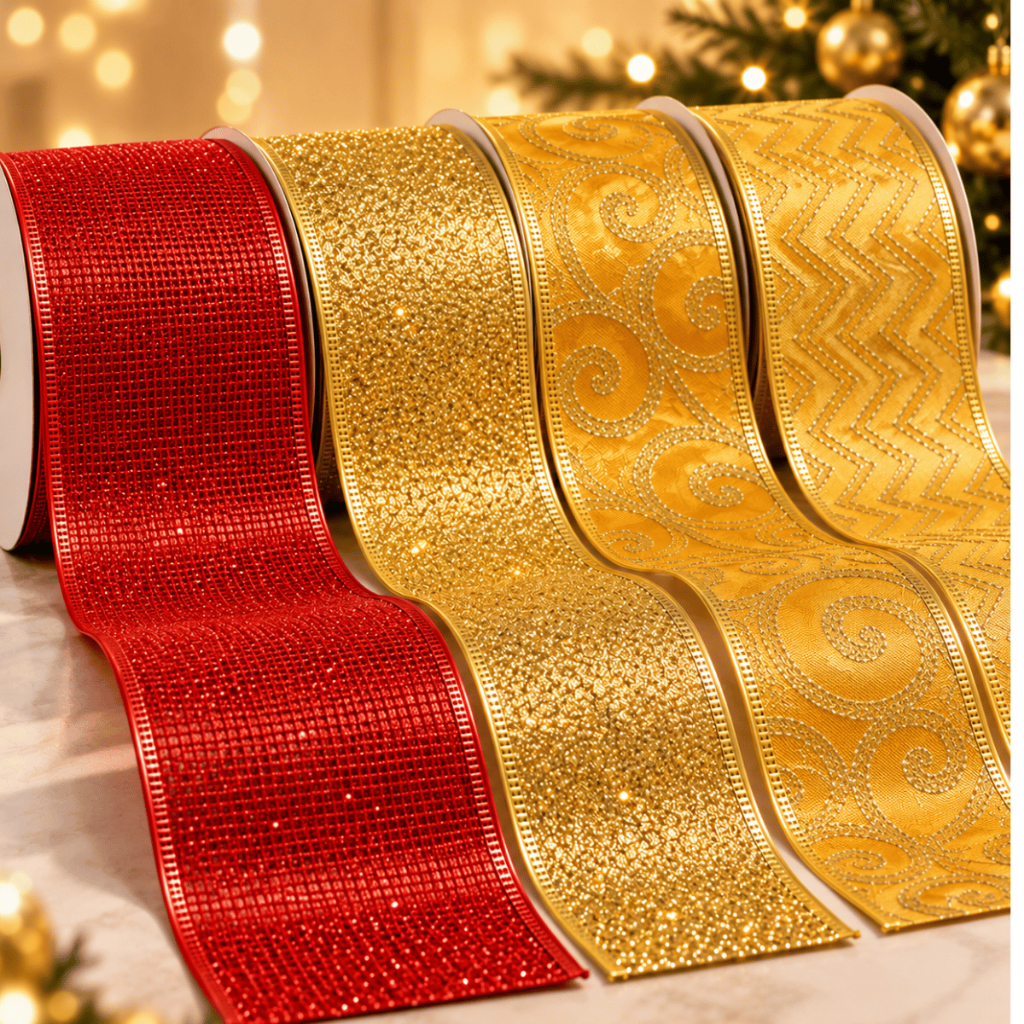 Fita de Natal Aramada Decorativa Veludo Vermelho Borda Dourada Rolo 2.7 Metros Laços Árvore Presentes Decoração Natalina