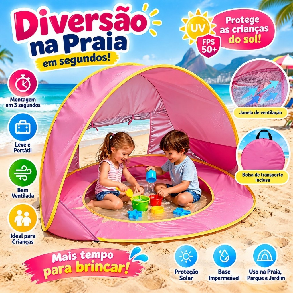 Tenda De Praia Pop-Up Infantil - Abrigo Solar UV Para Piscina E Brincadeiras Ao Ar Livre