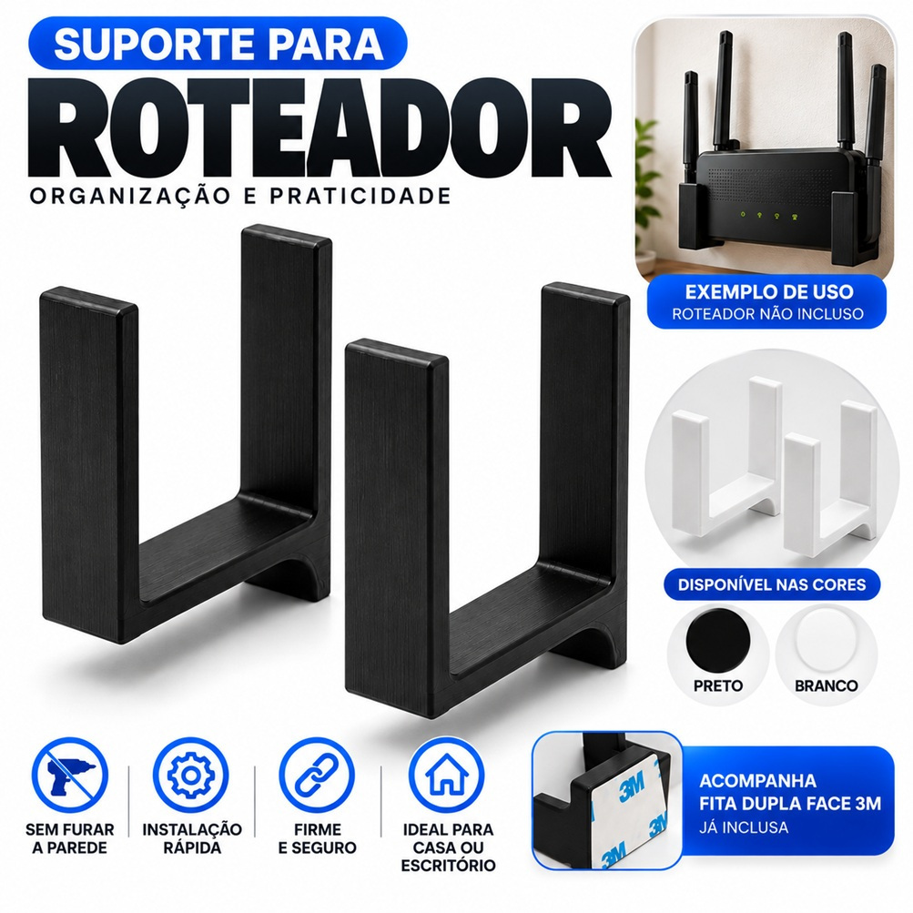 Suporte Roteador Parede Sem Furo Fita 3M Organizador WiFi Universal
