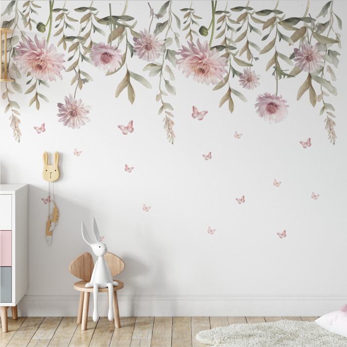 Adesivo de Parede Infantil Quarto Menina Flores Borboletas Jardim Encantado