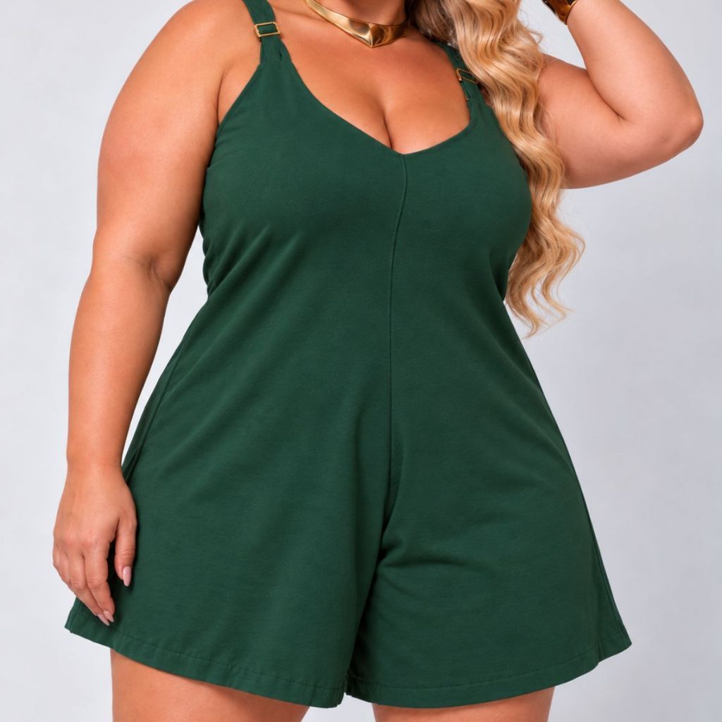 Macaquinho Plus Size Feminino Elegante Duna Curto Soltinho Decote V Alça Regulável G1 G2