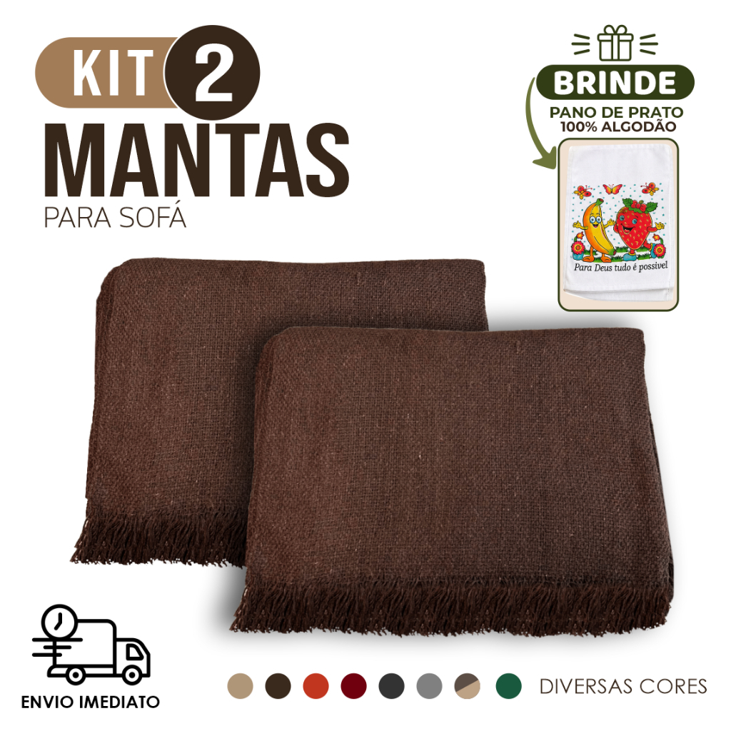 Manta Para Sofá Kit com 2 Unidades 2 metros x 1,20m 100% Algodão Luxo Protetora Decorativa Grátis um pano de prato