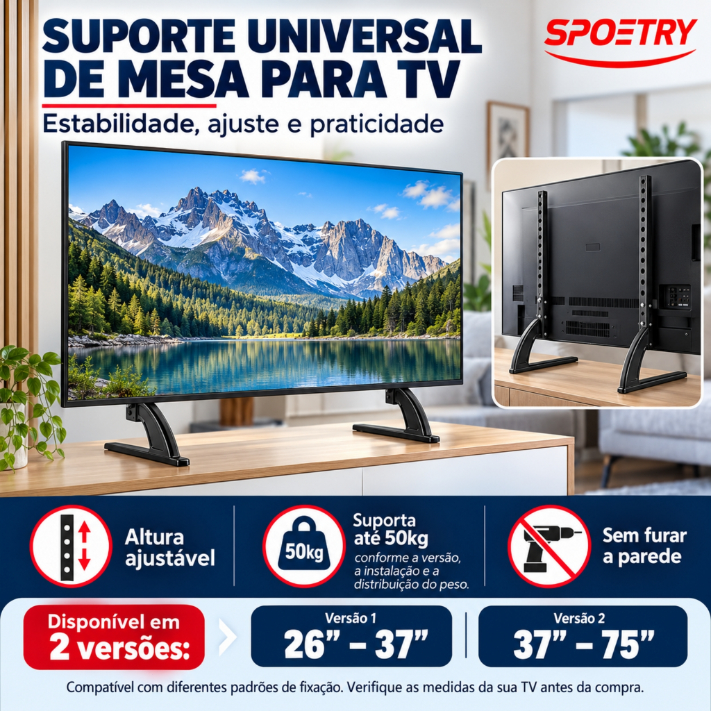 Suporte De Mesa Para Tv monitor De 26-37" 37 -75'' Mesa Universal Base Pé Alta qualidade