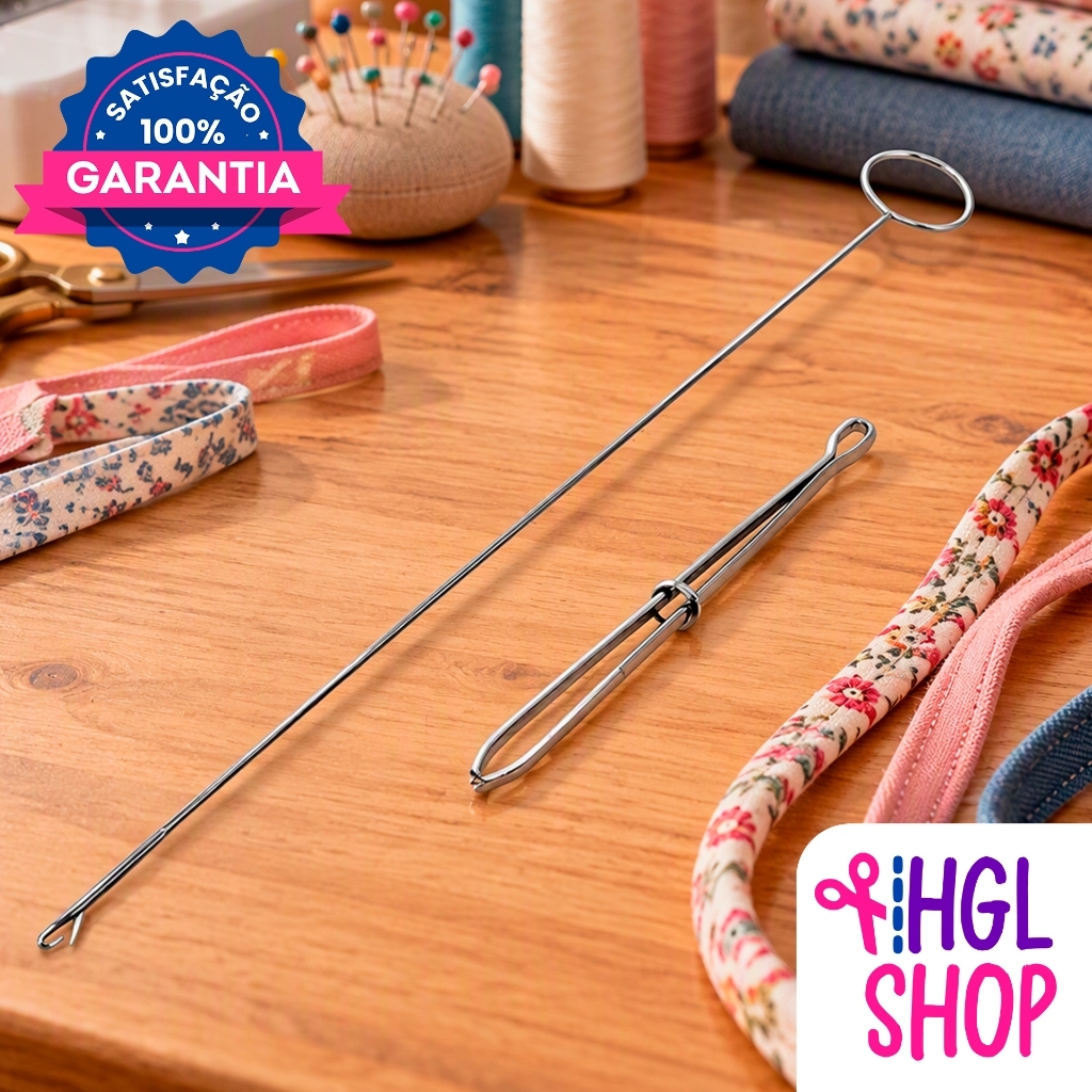 Passador Puxar Passar Cordão e Elástico + Virador Virar Costura Roletê 26,5 cm
